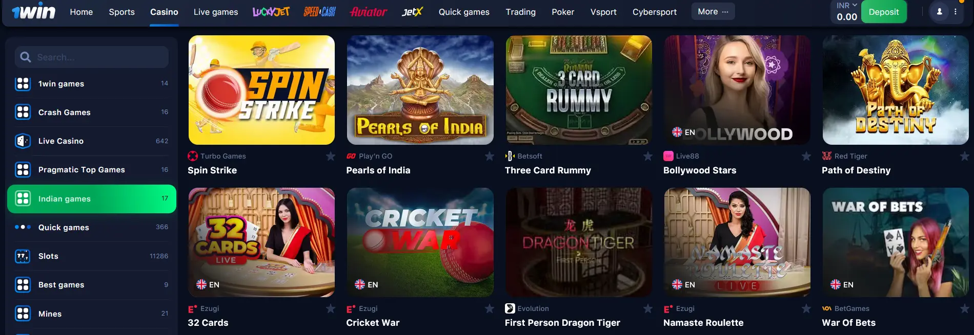 Indian gaming at 1Win Casino